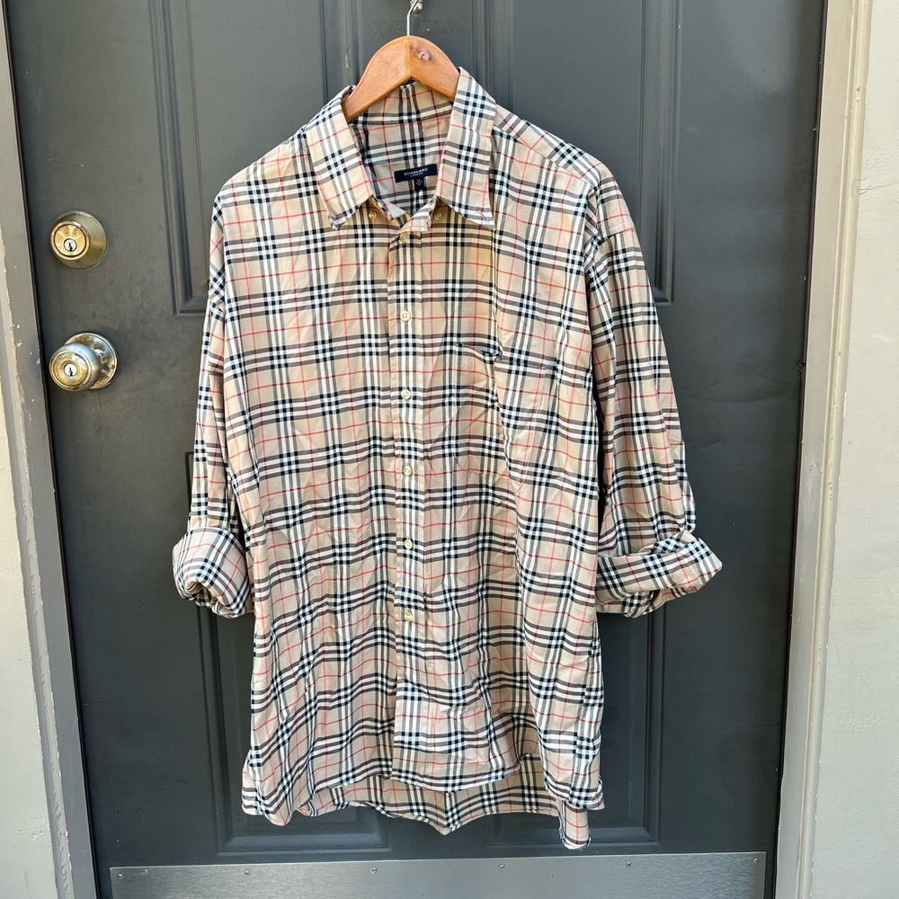 Vintage Burberry Plaid Button Up Shirt Mens Size XL